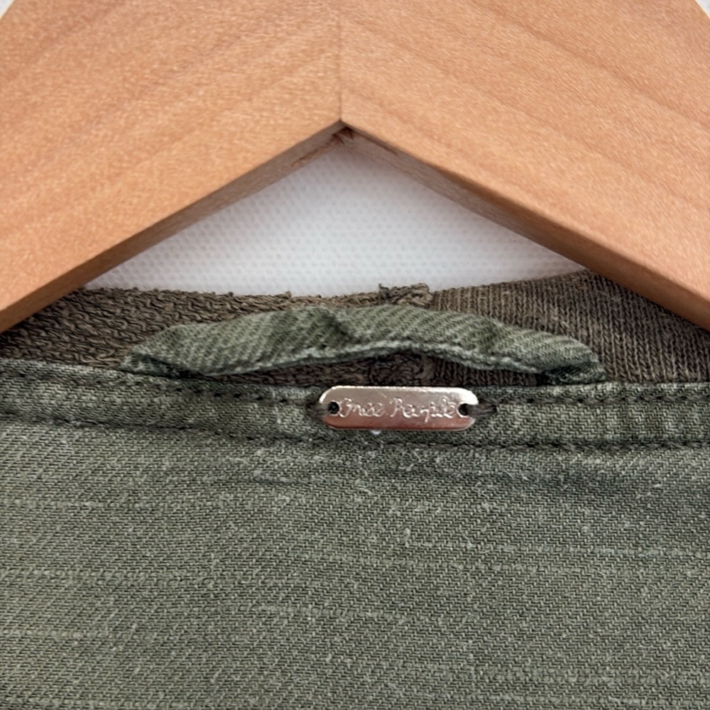 Free People Hooded Snap Draped Cardigan Jacket Size M Linen French Terry Mix - Picture 2 of 15